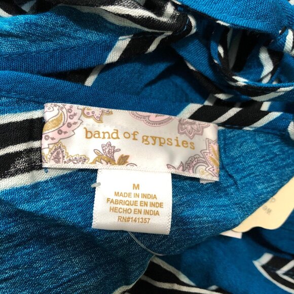 Band Of Gypsies Womens Blue & Black Striped Wrap Top Size‎ M 100% Viscose NWT - Picture 7 of 9
